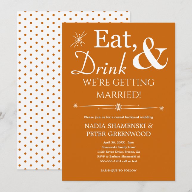 Blue Eat Drink Getting Married Casual Wedding Invitation (Front/Back)