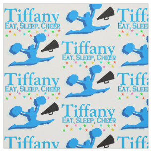 BLUE EAT, SLEEP, CHEER PERSONALIZED FABRIC