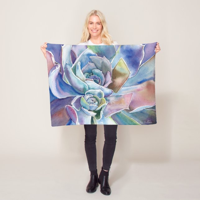 Blue Echeveria Succulent Fleece Blanket, 3 sizes Blanket (In Situ)