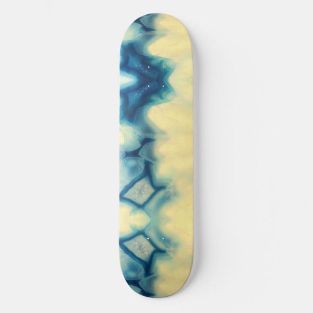 Blue Ecru Agate Geode Gemstone Crystal Pattern Skateboard (Front)