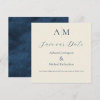 Blue Ecru Monogram Modern Wedding 