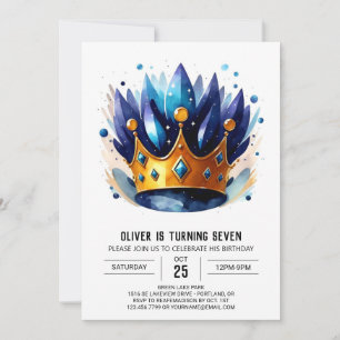  Blue Editable Prince Crown Birthday  Invitation