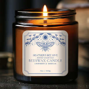 Blue Editable Witchy Tarot Honeybee Candle Label
