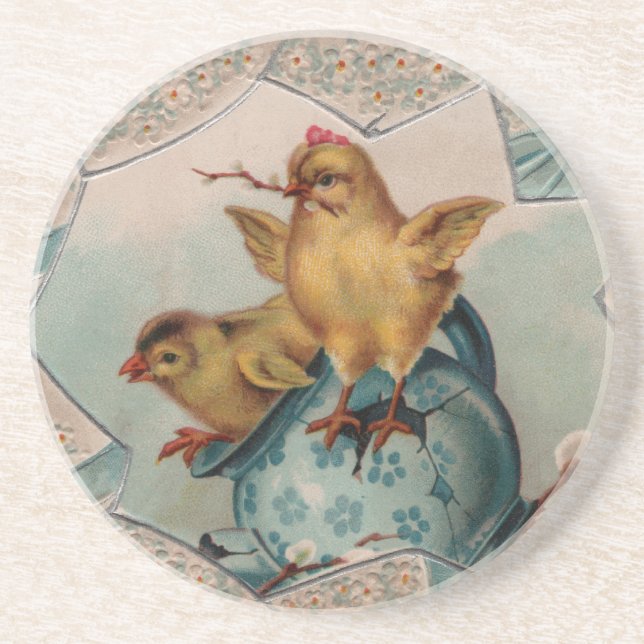 Blue Egg and Chicks Easter Coaster (Front)