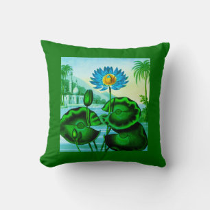 Blue Egyptian Water Lily / Lotus Illustration Cushion