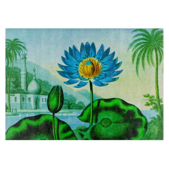 Blue Egyptian Water Lily / Lotus Illustration  Cutting Board (Front)