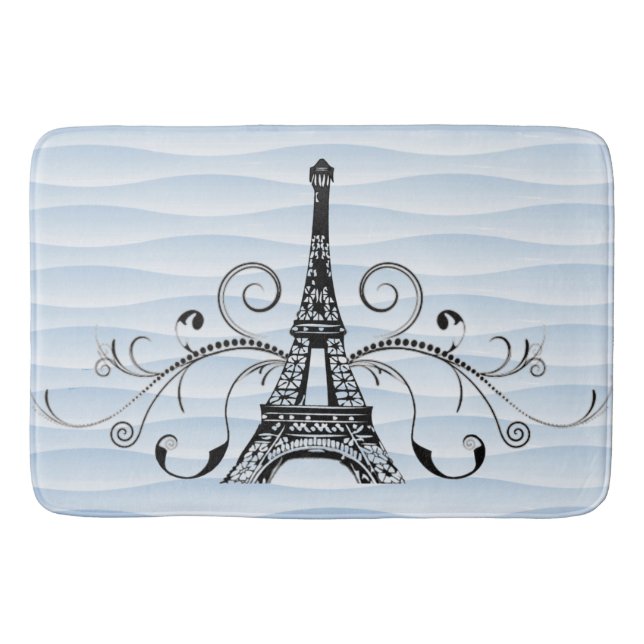 Blue Eiffel Towel Flourish Bath Mat (Front)