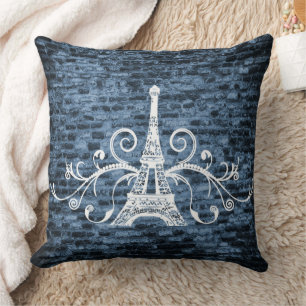 Blue Eiffel Towel Grunge Throw Pillow