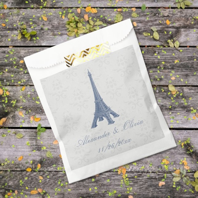 Blue Eiffel Tower Damask Wedding Favour Bags (Blue Eiffel Tower Damask Wedding Favor Bags)