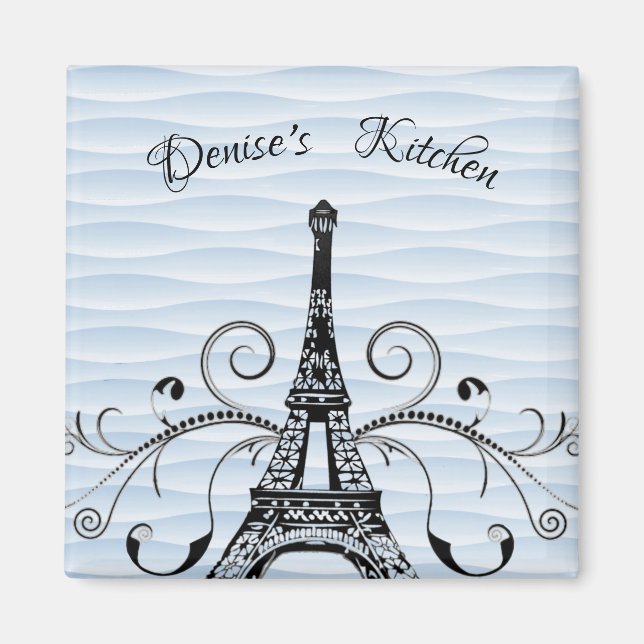 Blue Eiffel Tower Flourish Magnet (Front)