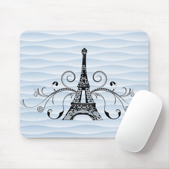Blue Eiffel Tower Flourish Mouse Pad (With Mouse)