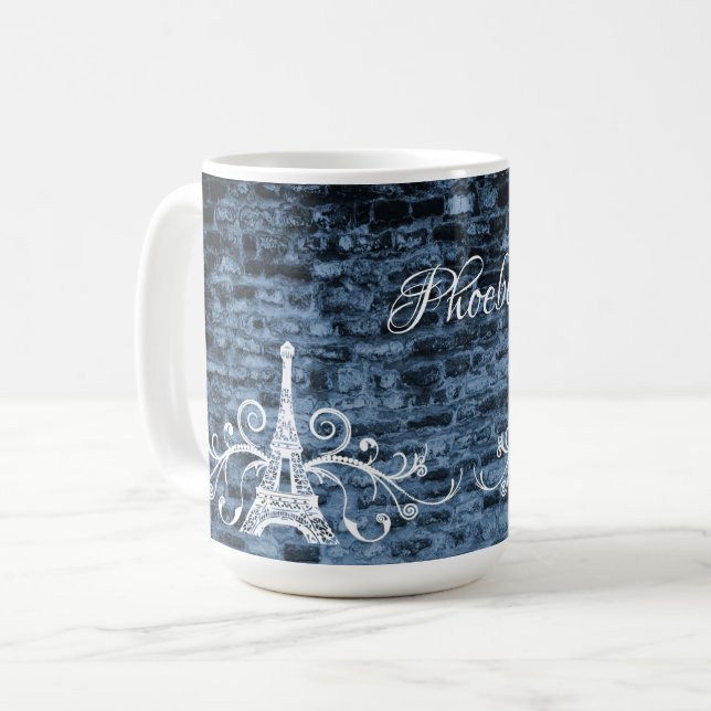 Blue Eiffel Tower Grunge Coffee Mug (Front Left)