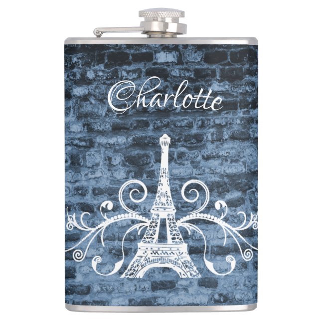 Blue Eiffel Tower Grunge Flask (Front)
