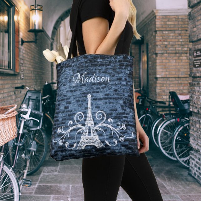 Blue Eiffel Tower Grunge Tote Bag (Blue Eiffel Tower Grunge Tote Bag)