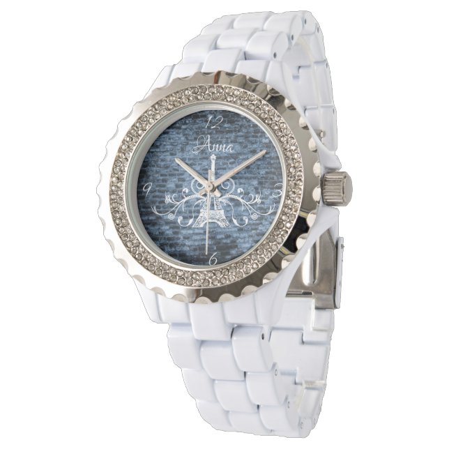 Blue Eiffel Tower Grunge Watch (Angled)