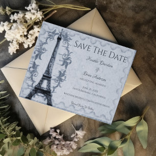 Blue Eiffel Tower Save The Date Announcement