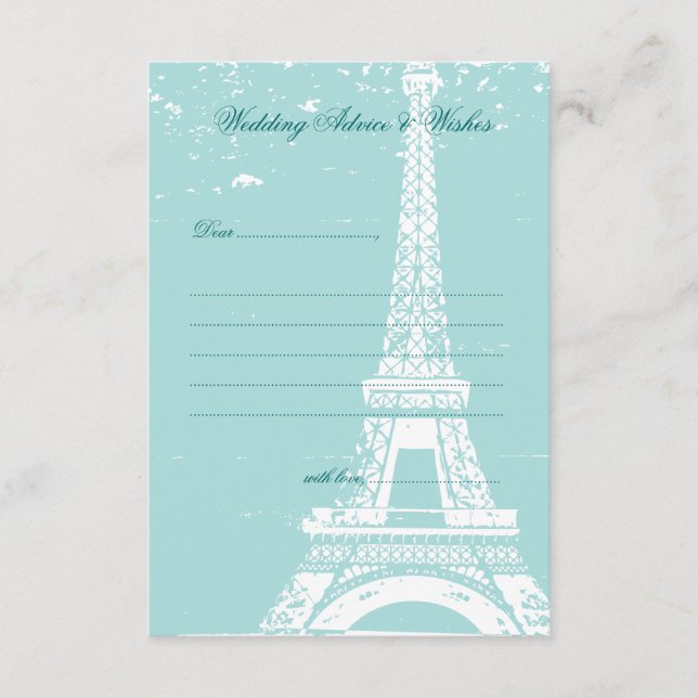 Blue Eiffel Tower Wedding Advice Cards (Front)