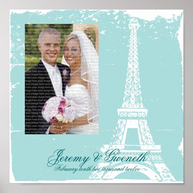 Blue Eiffel Tower Wedding Framed Photo Poster (Front)