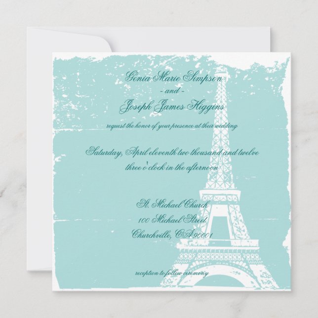 Blue Eiffel Tower Wedding Inviations Invitation (Front)