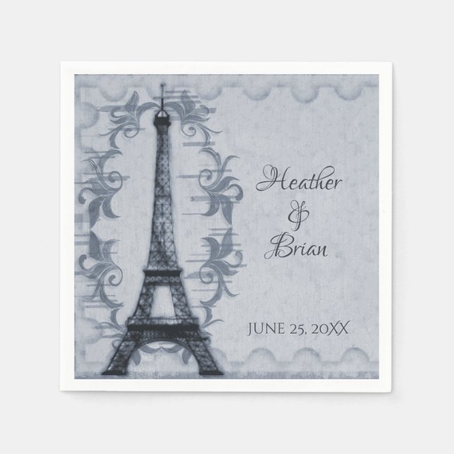Blue Eiffel Tower Wedding Paper Napkins (Front)