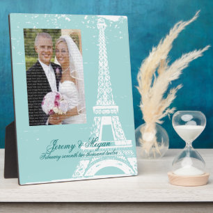 Blue Eiffel Tower Wedding Photo Plaques