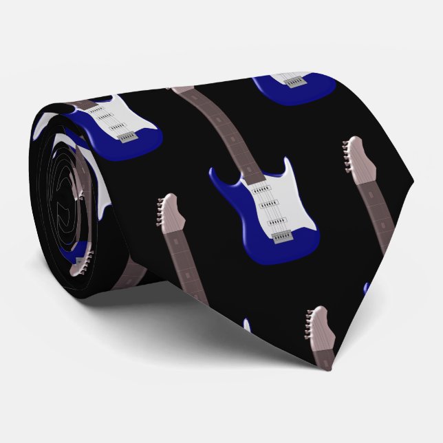 Blue Electric Guitar Design Tie (Rolled)