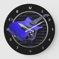 Blue Electric Guitar Round Wall Clock