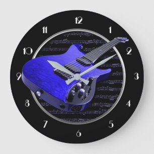 Blue Electric Guitar Round Wall Clock