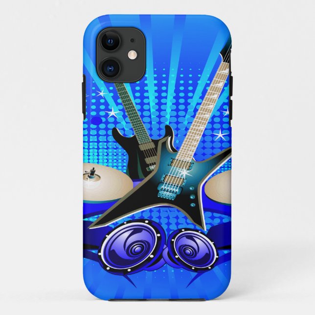 Blue Electric Guitars, Drums & Speakers Case-Mate iPhone Case (Back)
