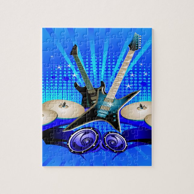 Blue Electric Guitars, Drums & Speakers Jigsaw Puzzle (Vertical)