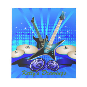 Blue Electric Guitars, Drums & Speakers Notepad