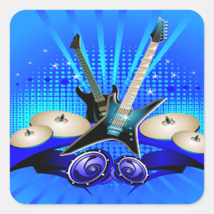 Blue Electric Guitars, Drums & Speakers Square Sticker