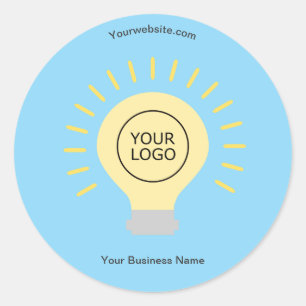 Blue Electric Light Bulb Your Logo Custom Business Classic Round Sticker