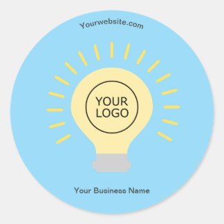 Blue Electric Light Bulb Your Logo Custom Business Classic Round Sticker