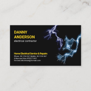 Blue Electric Lightning Strike Electrician Business Card