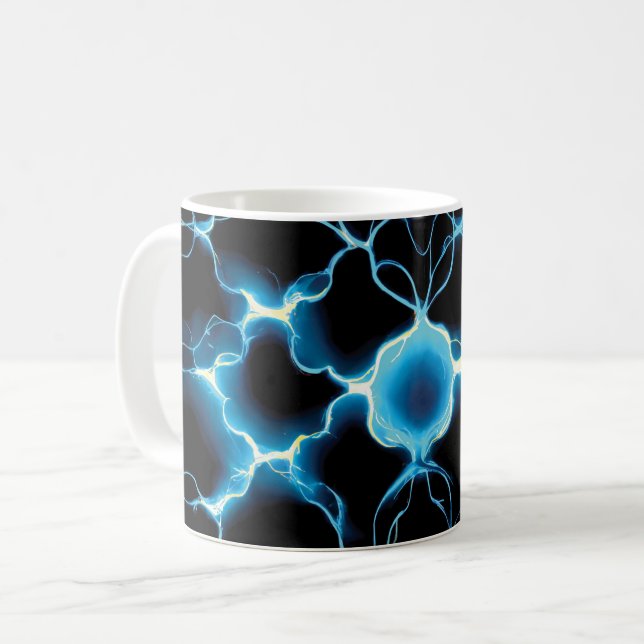 Blue Electric Synapse Repeating Pattern Coffee Mug (Front Left)