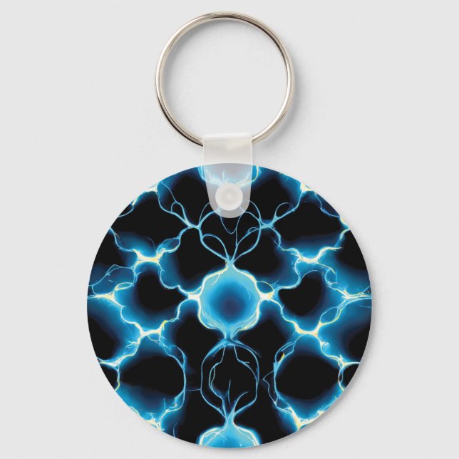 Blue Electric Synapse Repeating Pattern Key Ring (Front)