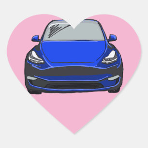 Blue Electric Vehicle SUV Car Drawing Heart Sticker