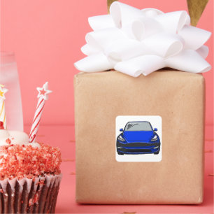 Blue Electric Vehicle SUV Car Drawing Square Sticker
