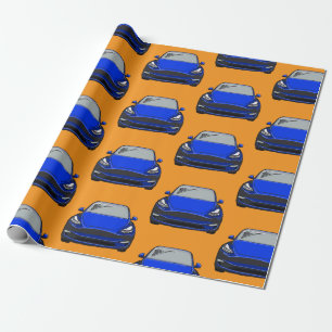 Blue Electric Vehicle SUV Car Orange Background Wrapping Paper