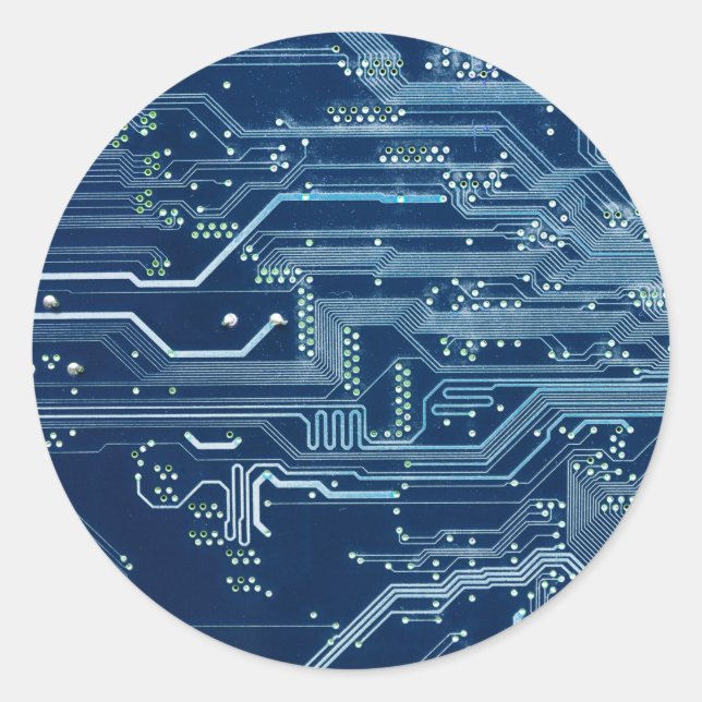 blue electronic circuit board computer pattern classic round sticker (Front)
