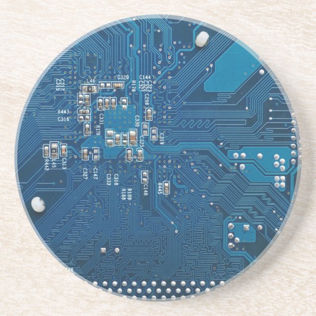 blue electronic circuit board computer pattern coaster (Front)
