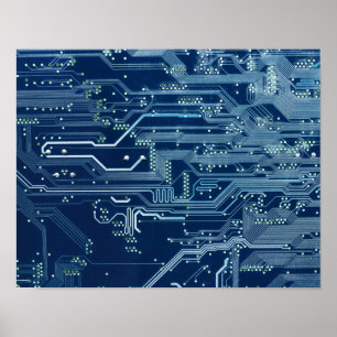 blue electronic circuit board poster