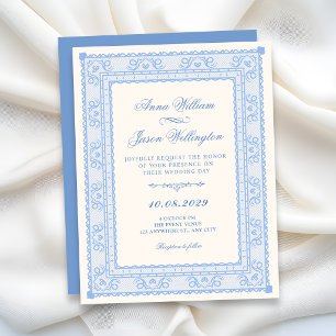 Blue elegan wedding invitation