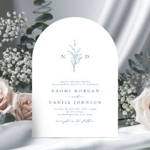 Blue elegance botanical monogram rustic wedding invitation
