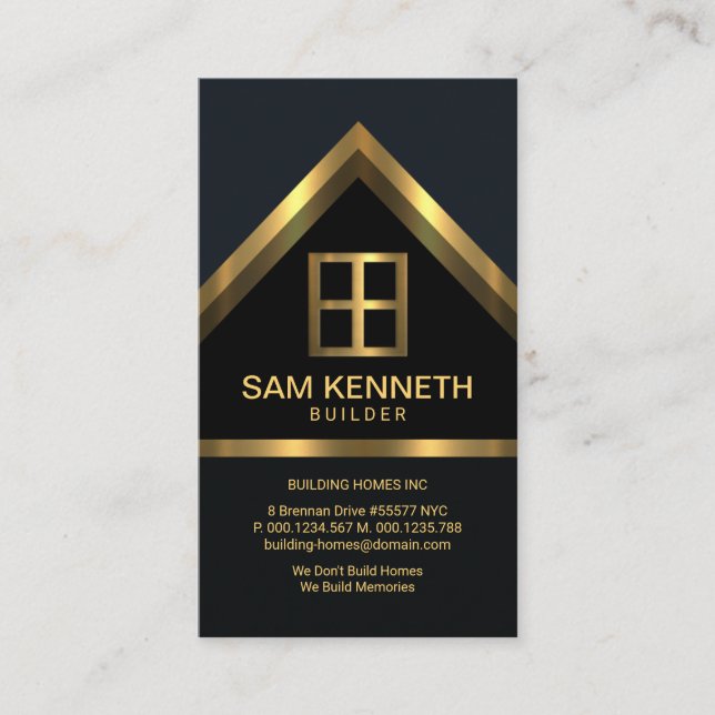 Blue Elegance Gold Home Roof Builder Construction Business Card (Front)