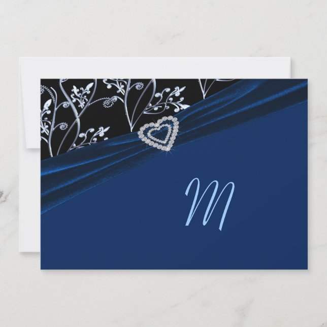 Blue Elegance Heart Floral Swirls Invitation (Front)