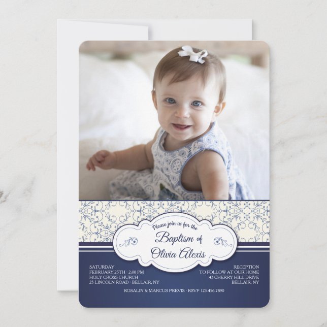 Blue Elegance Photo Invitation (Front)