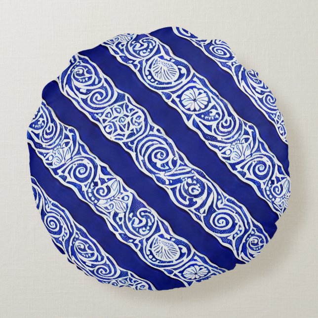 Blue Elegance Round Pillow (Back)