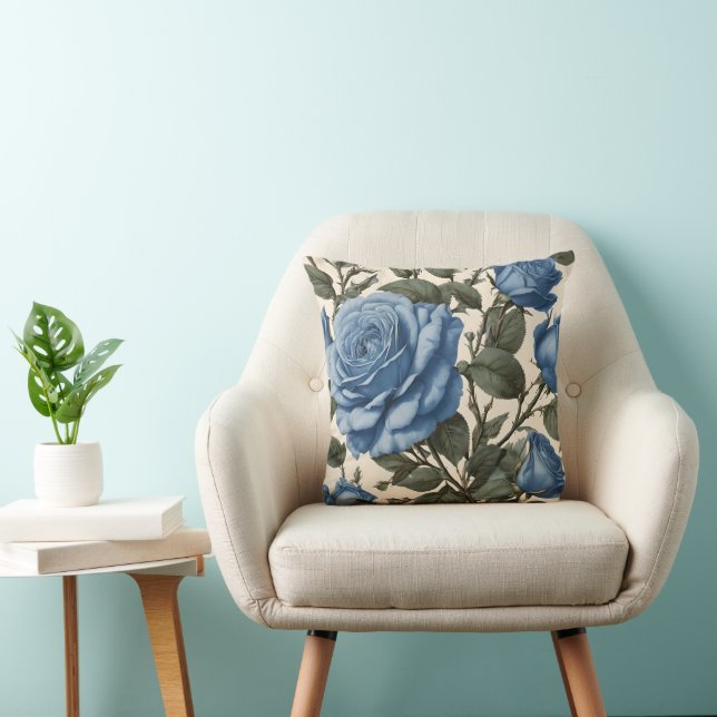 Blue Elegance: Vintage Provincial Roses in Bloom Cushion (Chair)